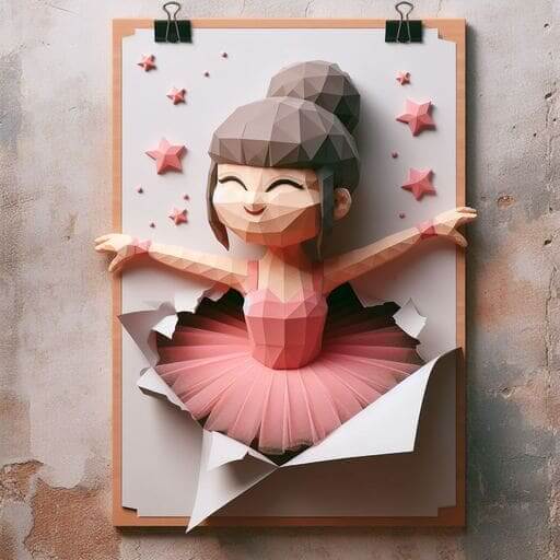 AR ballerina tearing through a poster pasted on a wall